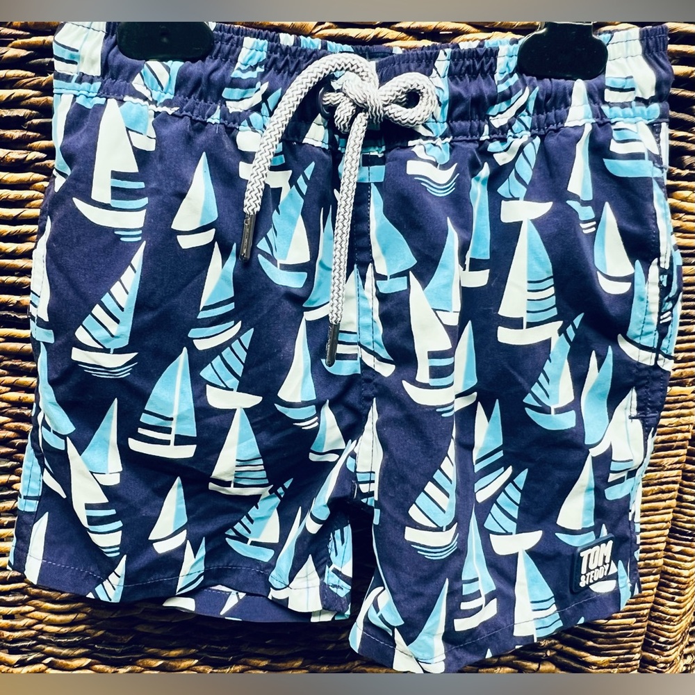 Tom & Teddy -Mulberry & Sky Blue Boat Swim Shorts,‎ Size:3/4
